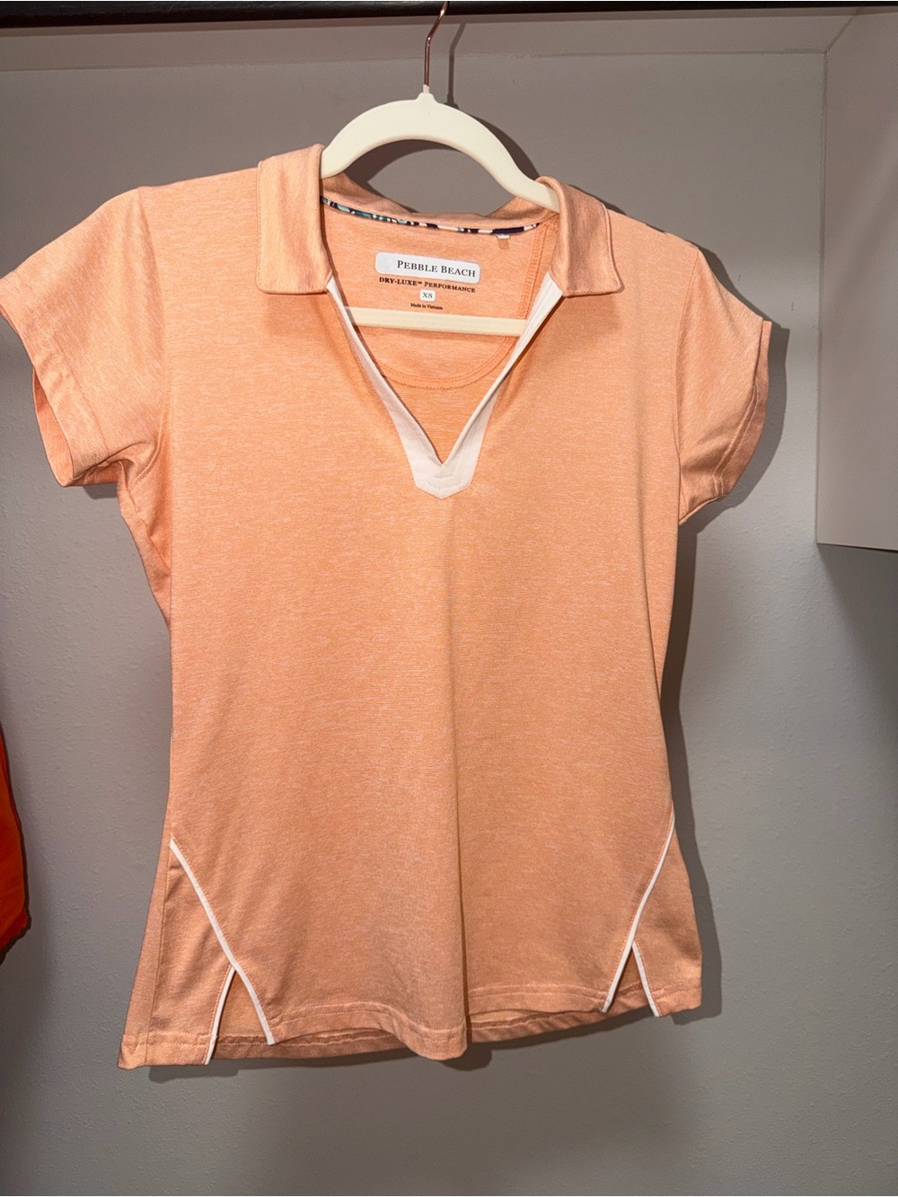 Pebble Beach Peach Short-Sleeve V-Notch Polo Top
